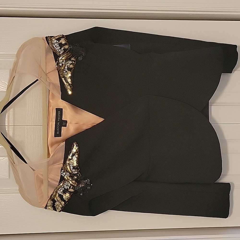 Boston Proper Blazer Blouse Dress Top w/ Sequins